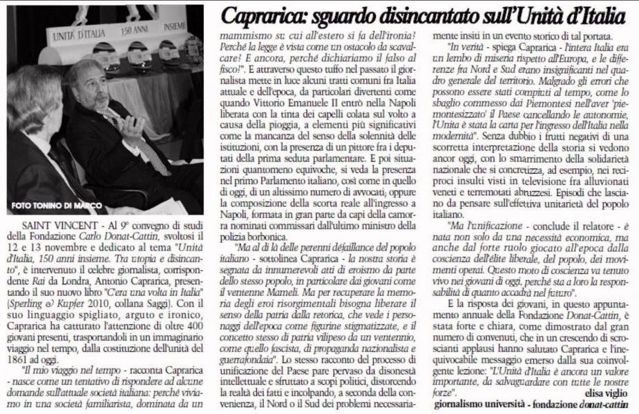 CAPRARICA: SGUARDO DISINCANTATO SULL’UNITA’ D’ITALIA- di VIGLIO Elisa