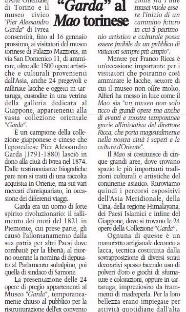FINO AL 16 GENNAIO LE LACCHE DEL “GARDA” AL MAO TORINESE- di CIMMINO Noemi