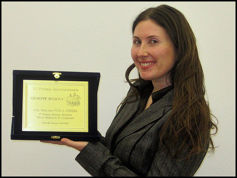 A PAOLA CHIESA IL PRIMO PREMIO “GIUSEPPE SCIACCA” SEZIONE SCIENZE STORICHE-BRUNA ROSCO Principia